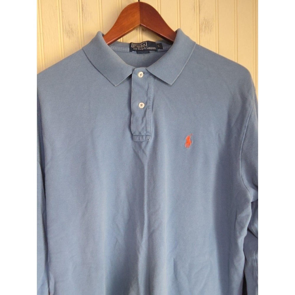 Polo By Ralph Lauren Long Sleeve Polo Shirt Mens‎ L Blue Solid Cotton Knit Top